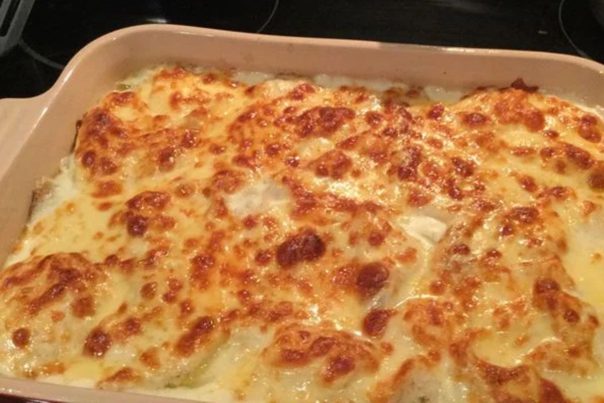 Bacalhau cremoso gratinado com batata doce